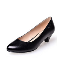 金猴 （JINHOU）牛皮通勤时尚女浅口鞋 商务低跟特大码女单鞋 M50143 黑色 35码