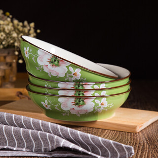 传旗 陶瓷盘子套装（7.5英寸）日韩式色釉创意餐具 饭盘菜盘套装（4只装）绿色