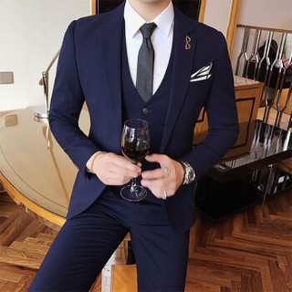 北极绒（Bejirong）西服套装男 2019新款韩版修身英伦绅士时尚服套装男 C209-W7017 藏青色 L