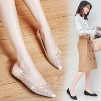 娜箐箐 naqingqing 网纱平底女鞋内增高镂空透气低帮水钻英伦单鞋女 8227-8裸色 36
