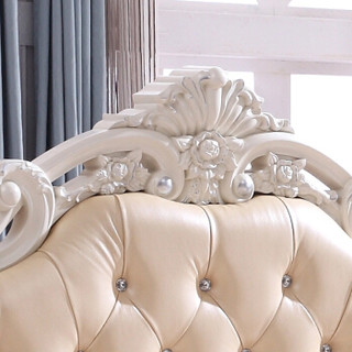 中伟欧式床双人床婚床公主床新古典实木雕花大床法式轻奢卧室软靠床香槟色X01