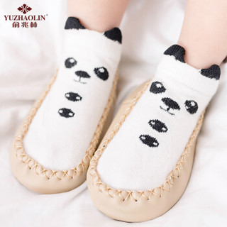 俞兆林（YUZHAOLIN）婴儿鞋袜 宝宝防滑地板袜儿童家居室内学步袜套2双装 白色熊猫+黄色小鸡 11CM