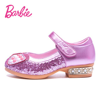 芭比 BARBIE 童鞋 女童皮鞋 儿童公主鞋 水钻水晶鞋 高跟韩版单鞋 2791 粉色-新 29码