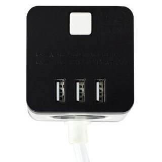 惠尔金USB魔方插座四位+3USB带儿童保护门总控开关插排插线板接线板黑白款TF-204LU全长1.5米