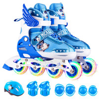 迪士尼(Disney)溜冰鞋儿童可调码闪光全套装轮滑鞋 男女旱冰鞋滑冰鞋送护具头盔 蓝米奇M码