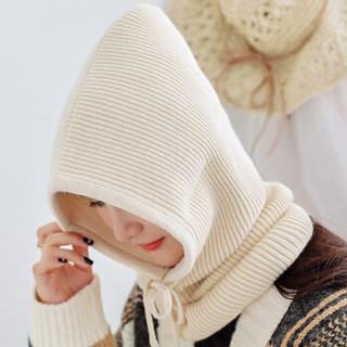 北诺（BETONORAY）羊绒毛线帽子女冬季保暖防风包头帽围脖一体针织帽子男女通用 浅灰色