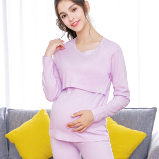 爱宝适月子服孕妇哺乳秋衣秋裤套装孕妇睡衣家居服上开喂奶衣M306紫色XL