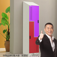 中伟更衣柜员工柜带门锁铁皮柜储物柜寄存包柜鞋柜浴室健身换衣柜彩色单门更衣柜定制款红+紫