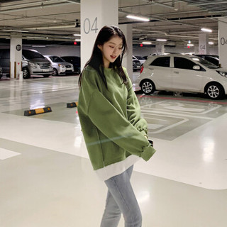 莫代尔 Madallo孕妇卫衣棉外套秋装新款韩版孕妇T恤假两件上衣长袖套头宽松卫衣绿色L码（115-135斤穿）