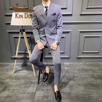 金盾 KIN DON 西服套装男士2019新款修身商务西装职业418-TZ1906三件套（紫罗兰） 2XL西服+2XL马甲+32西裤