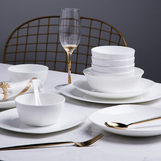 洛威 景德镇餐具套装釉下彩盘子欧式骨瓷餐具西餐盘套装  8英寸方形汤盘5个装