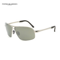 PORSCHE DESIGN保时捷太阳眼镜男款超轻时尚钛驾驶墨镜P8542D银色镜架灰绿色镜片65mm