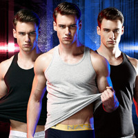 南极人背心男士背心棉质平纹无袖运动背心休闲打底汗衫3件装黑黑灰2XL(180/105)