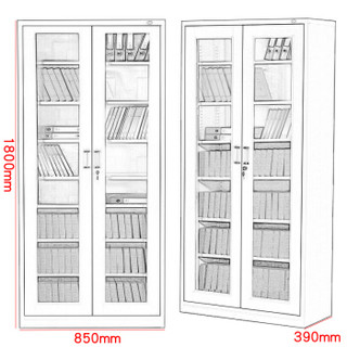 中伟文件柜办公柜钢制铁皮柜资料柜档案柜储物柜通体玻璃文件柜八层可调节加厚款