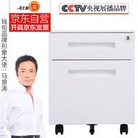 钱柜 钢制文件活动柜挂捞柜二抽屉柜 办公储物多功能矮柜桌下小推柜床头柜移动铁皮柜子带锁 白拉手二抽柜