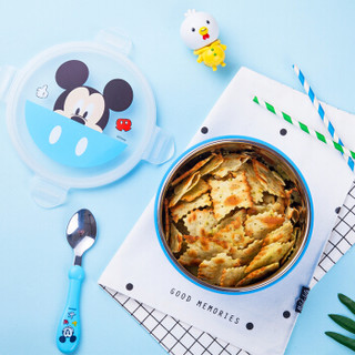 迪士尼（Disney）儿童餐具 婴儿辅食碗水果餐盒汤碗宝宝304不锈钢餐盒 蓝色米奇