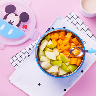 迪士尼（Disney）儿童餐具 婴儿辅食碗水果餐盒汤碗宝宝304不锈钢餐盒 蓝色米奇