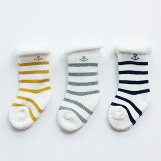 馨颂婴儿袜子三双装宝宝春秋袜子套装 黄色+灰色+藏蓝 12-14(S)(0-6个月)