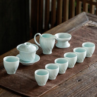 苏氏陶瓷 SUSHI CERAMICS 茶具套装螺旋盖碗款精美礼盒陶瓷功夫茶具（影青）