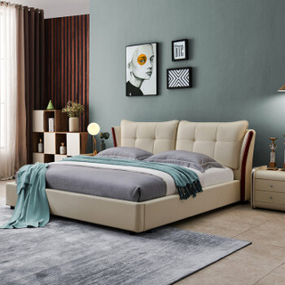 A家家具 床 现代简约北欧卧室家具婚床 仿真皮软靠框架双人床皮艺床 1.8米床+床垫*1 DA0171