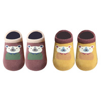 馨颂婴儿地板袜两双装秋冬宝宝防滑袜套儿童家居袜子套装 M(12-18个月)