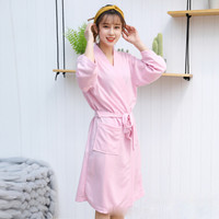 BANDALY 2019夏季女装新款睡觉衣休闲舒适长款日式开衫洗澡袍子 HCRR1601W 粉色 XL