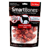 SmartBones 宠物零食狗零食磨牙棒狗咬胶 洁齿骨洁齿棒牛肉味 迷你-24支装