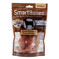 SmartBones宠物零食狗零食磨牙棒狗咬胶 洁齿骨洁齿棒花生味 迷你-8支装 花生味