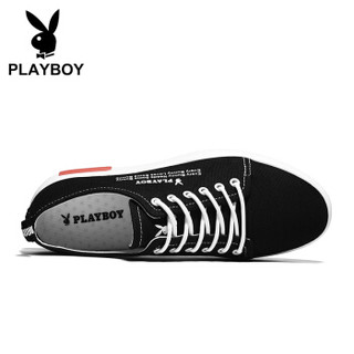 花花公子（PLAYBOY）时尚休闲帆布鞋子男低帮系带防滑 PL611034 黑色 39