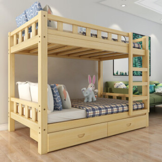 苏美特简易双层实木床卧室床上下床学生宿舍松木高低床原木色