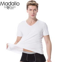 莫代尔背心 Msn--6008 男士V领短袖无痕随心裁弹力修身透气莫代尔T恤打底衫白色L