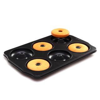 学厨 CHEF MADE 烘焙模具 6连杯甜甜圈不粘烤盘曲奇饼干模大号适用大烤箱黑色WK9038