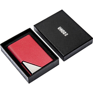 优和（UHOO） 6605 商务名片夹 玫红色 甲骨纹皮 1个/盒 大容量名片盒