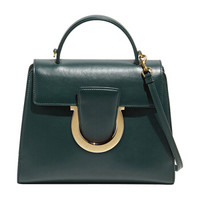 Salvatore Ferragamo 菲拉格慕 经典款女士Gancini系列深亮绿色牛皮革手提包 0714592