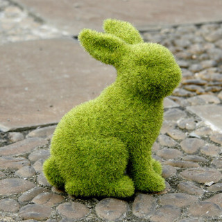Smart Art 绿色植绒动物户外园林绿化幼儿园庭院花园阳台装饰品可爱兔子摆件中号一对
