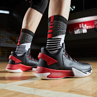 乔丹 篮球鞋男鞋高帮实战革面球鞋耐磨缓震运动鞋 XM3590109 黑色/极光红 44