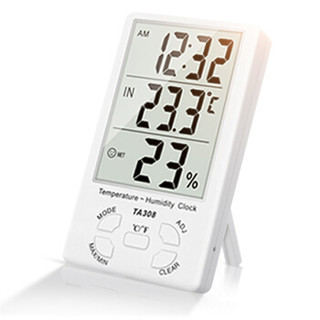 雨花泽 加大屏幕电子温湿度计 室内温度计家用办公高精度浴室婴儿房干湿度计表带时间闹钟