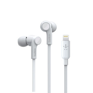 贝尔金（BELKIN）rockstar入耳式lightning接口耳机苹果通用扁线防缠绕贴合耳道适用于iPhone7/8/X等型号白色