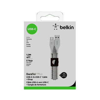 贝尔金 BELKIN 充电数据线type-c/USB-C转USB-A防护服材质抗拉耐磨支持PD快充适用华为/三星/小米等白色1.2米