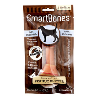 SmartBones宠物零食狗零食磨牙棒狗咬胶 洁齿骨洁齿棒花生味 中号-1支装