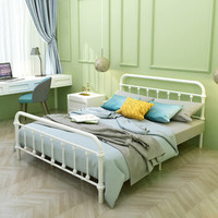 L&S床双人床现代简约欧式铁艺床卧室床铺1.8米 YC06白色