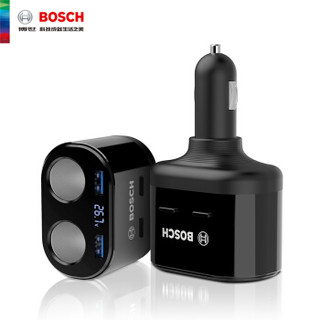 BOSCH 博世 车载充电器点烟器一拖二双USB双点烟口 多功能转换器 电压检测LED数显 PS600