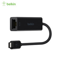 贝尔金（BELKIN）USB-C/Type-C转RJ-45千兆以太网适配器连接稳定连贯不中断高速下载网口转换器15厘米黑色