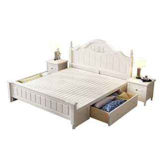 摩高空间韩式田园现代卧室床欧式公主家用床地中海双人实木床1.2米框架床（不含床头柜）-白色