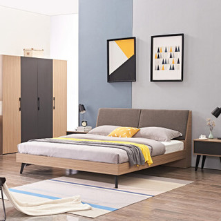 佳佰 床 北欧卧室家具软靠大床 欧式现代简约框架双人床 1.5米床+床垫*1 BY1002-150