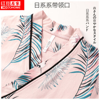 红豆居家2019春秋新品女士睡衣系带纯棉日系和风长袖休闲家居服套装142 豆沙 170/924A