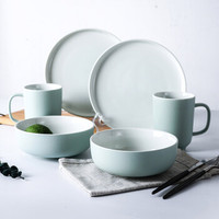 松发 陶瓷餐具套装6头 创意韩式风格 骨瓷碗盘碟勺餐具套装家用送礼 适用微波炉 B&W系列