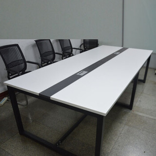 新红鹰办公家具板式会议桌现代简约职员办公桌长条桌洽谈桌白色台面黑色钢架