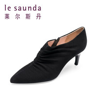 莱尔斯丹 le saunda 商场同款时尚优雅尖头拉链高跟女脚踝靴 LS 9T56731 黑色 34