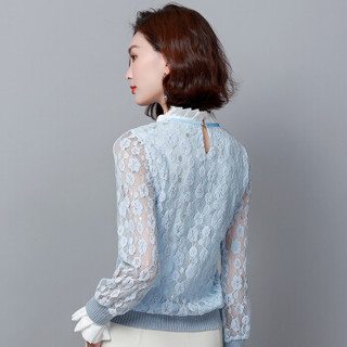 HMDIME 长袖蕾丝雪纺衫 2019秋季新品韩版纯色套头假两件上衣女 YDFH8118 白色 XL